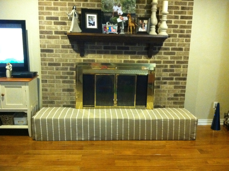Brick Fireplace hearth covered with foam and fabric 